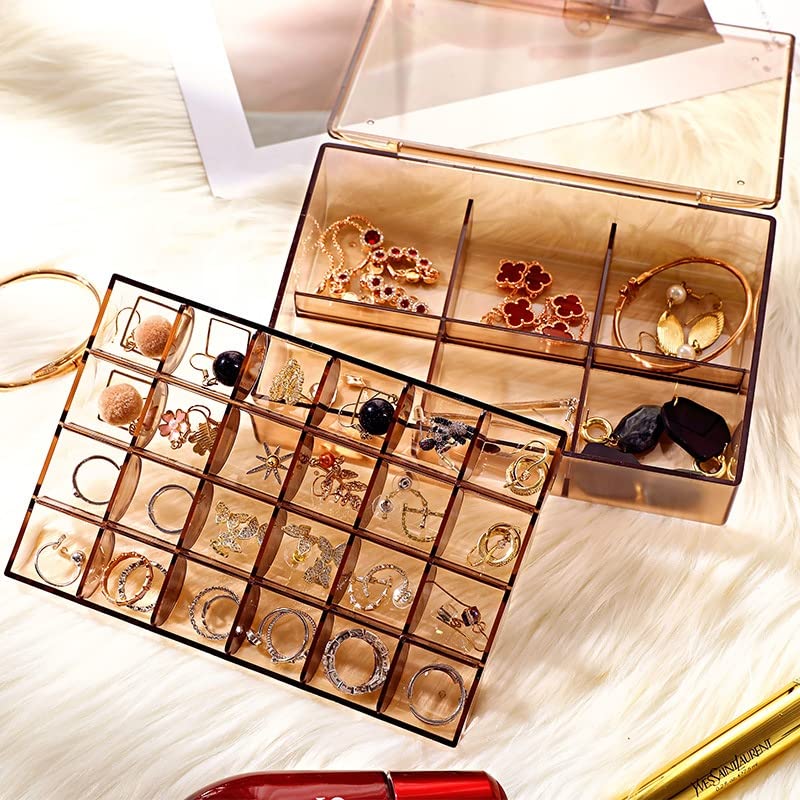 2-layer clear acrylic jewelry box with 30 compartments, perfect for organizing earrings and rings.