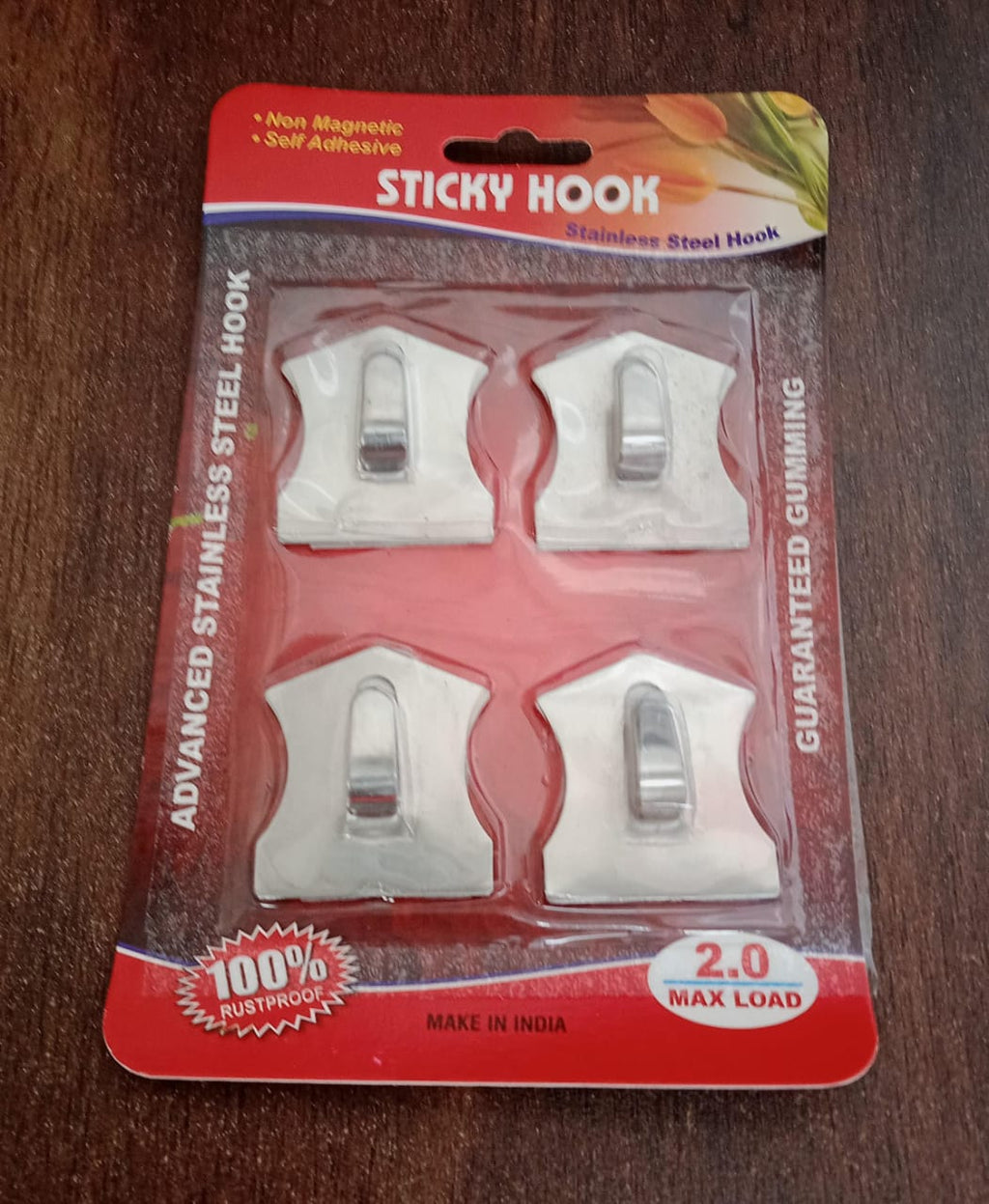 Versatile self-adhesive hooks providing convenient hanging space for various items in a home.