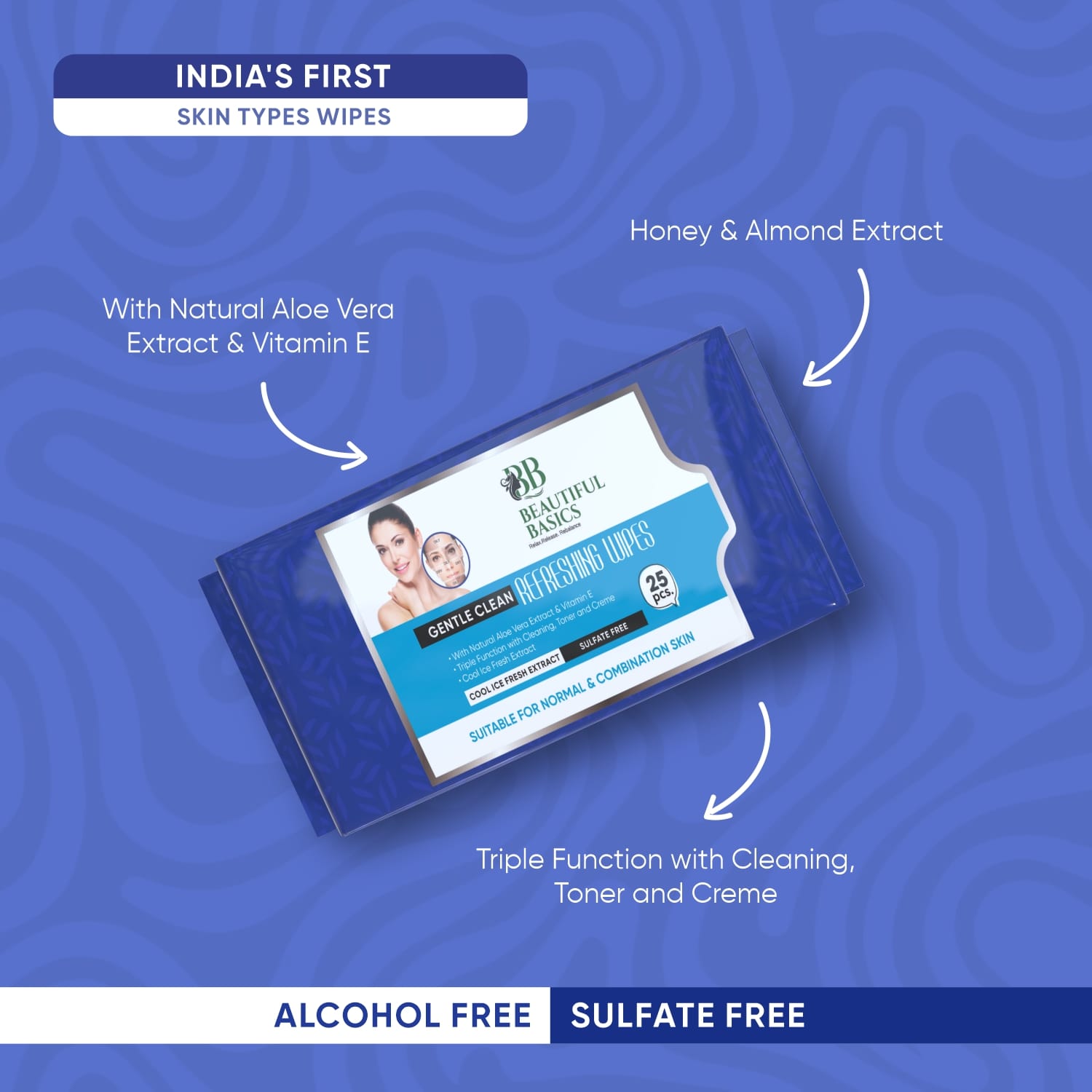 ClearGlow face wipes from Beautiful Basics, designed for clear and healthy skin.