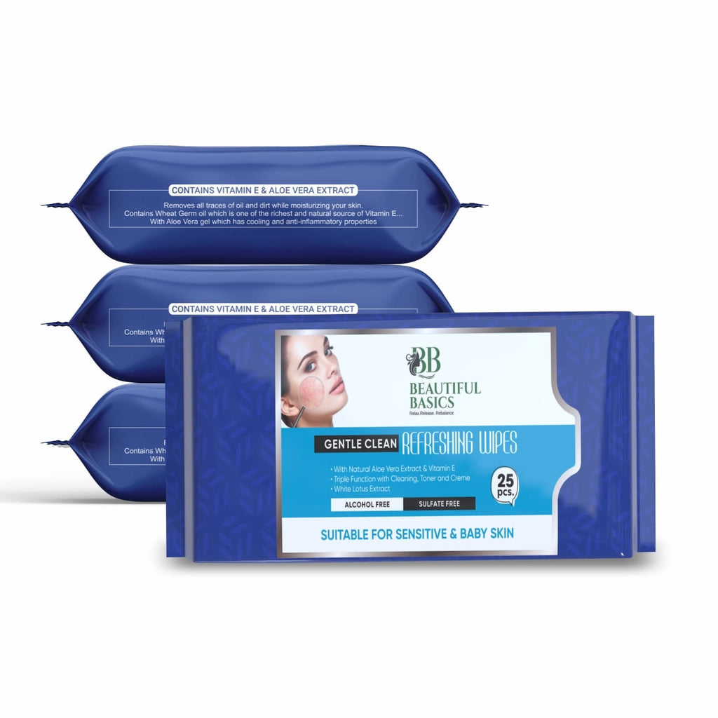 Alcohol-free cleansing wipe held on a hand, ready for use.