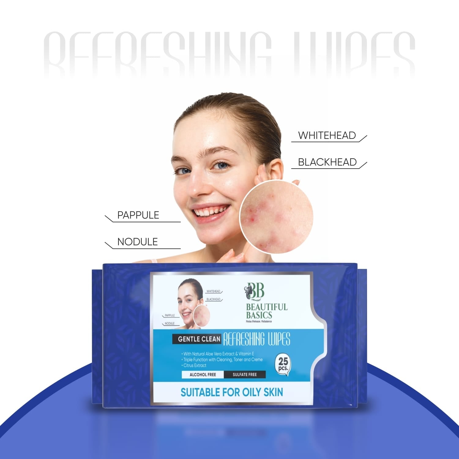 Wet wipes effectively removing makeup and impurities from skin.