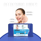 Close-up view of a soft, moist Beautiful Basics face wipe, ready to cleanse.