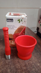 Unbreakable plastic mortar and pestle set for natural spice grinding in Indian kitchens