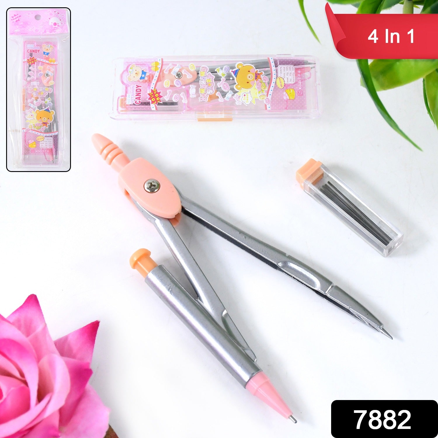 Geometry compass featuring integrated mechanical pencil and lead refills