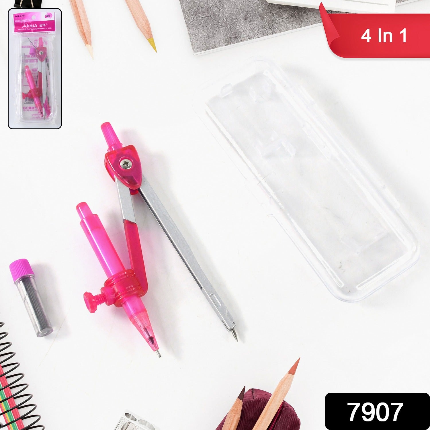 Fine edge and compact student drawing set with compass and pencil tools