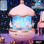 Close-up of Bunny’s Carousel Rotating LED Night Light showing the bunny figures