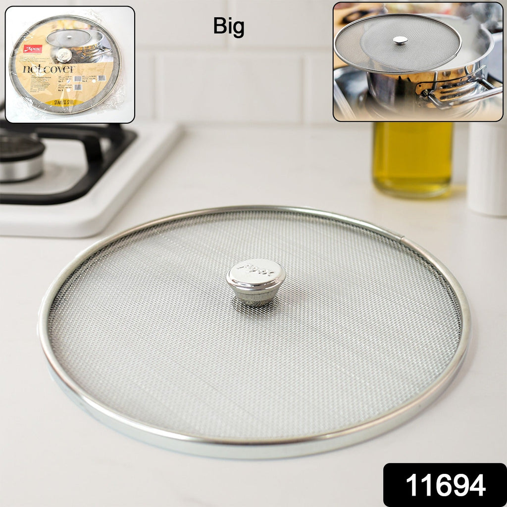 Deluxe stainless steel meshed cooking oil splatter guard cover with ergonomic handle