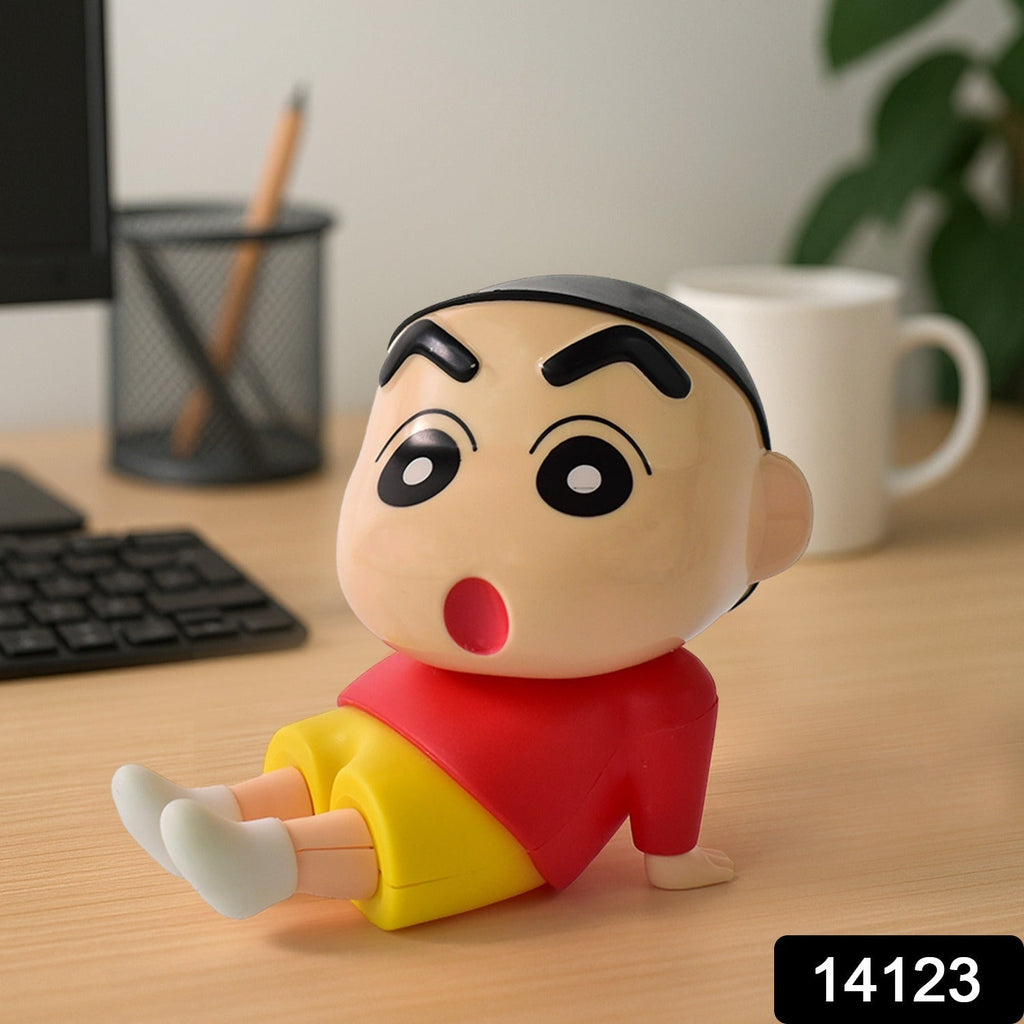 Close-up view of Shinchan cartoon figurine made of PVC