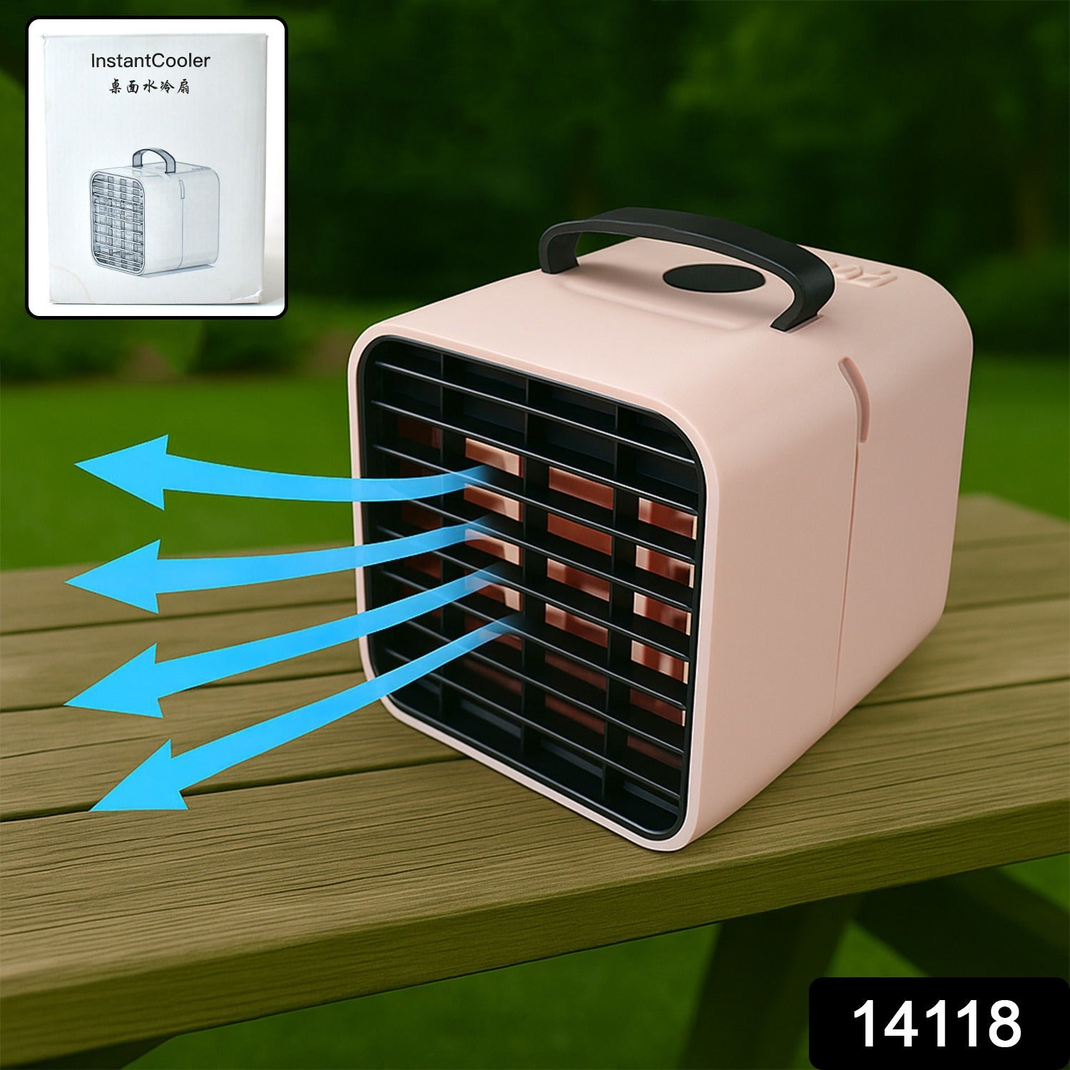 Compact mini air cooler fan showing water tank for cooling