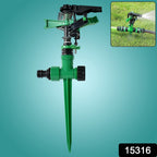 Precision rain sprinkler showing adjustable spray control for garden watering