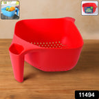 Red food-grade plastic colander bowl designed for quick drainage