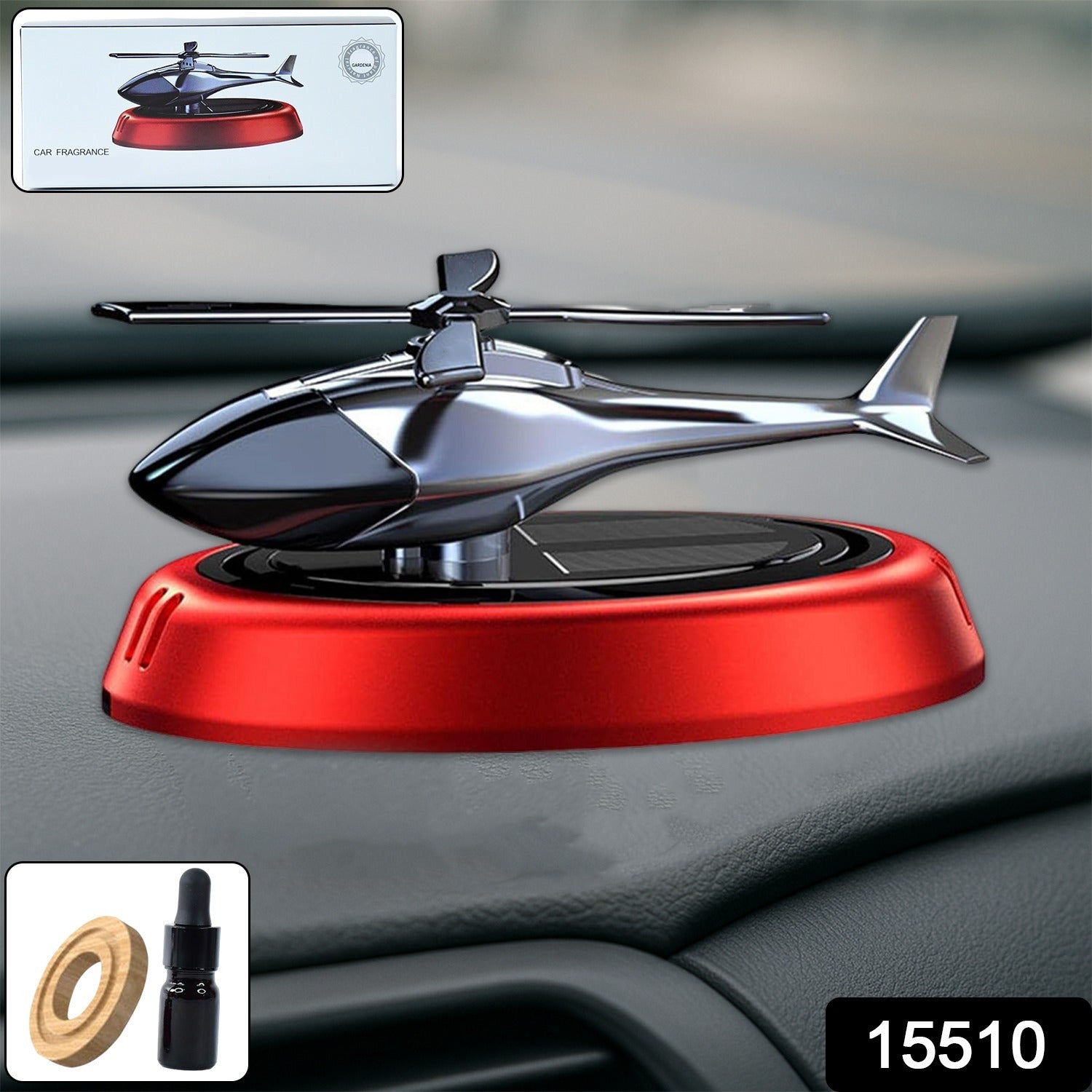 Close-up view of helicopter-shaped car air freshener diffuser design