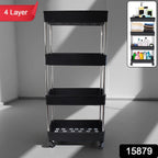 Space-efficient movable storage trolley with caster wheels for easy mobility