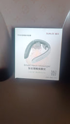 A lifestyle image showing the Electric Neck Massager in use for relaxation.