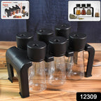 Compact plastic spice jar set with rotating lids for precise pouring