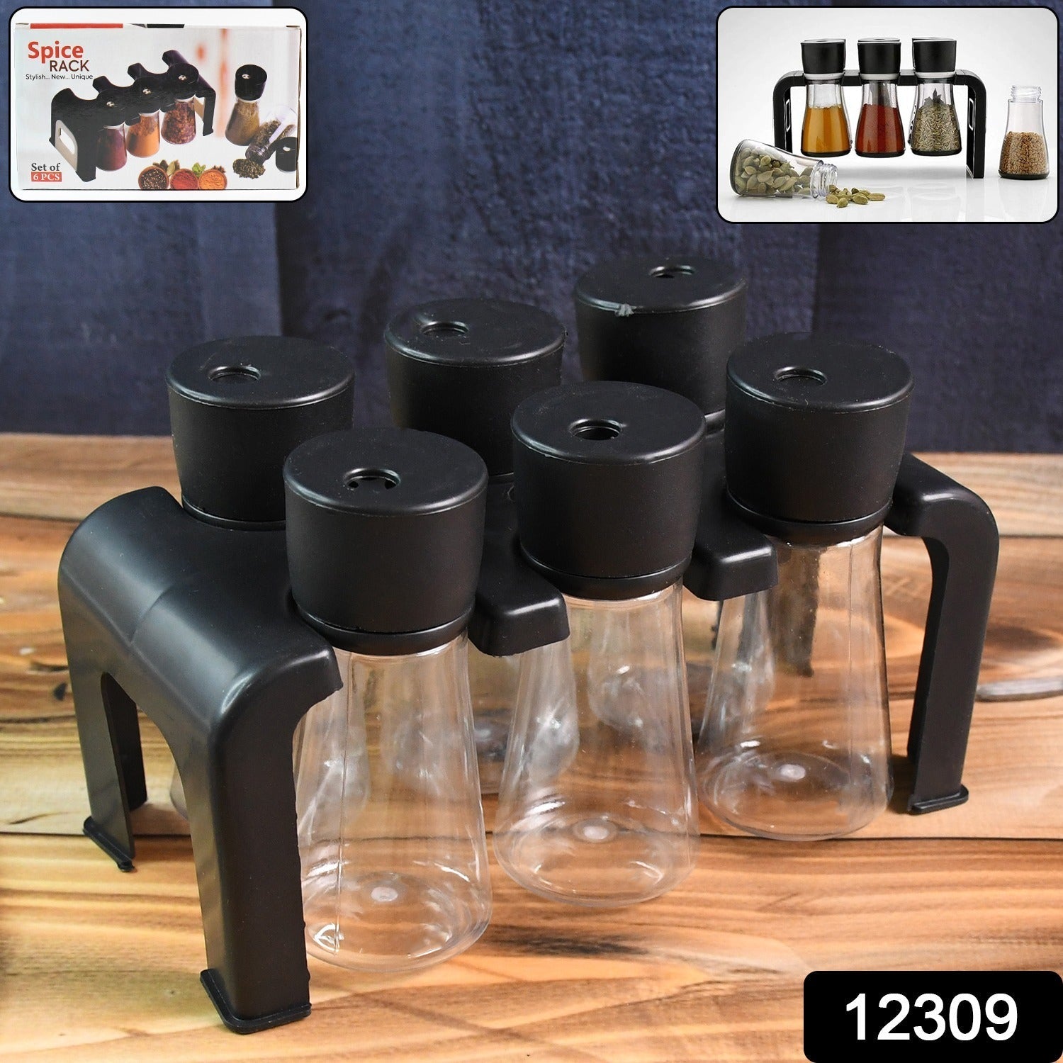 Compact plastic spice jar set with rotating lids for precise pouring
