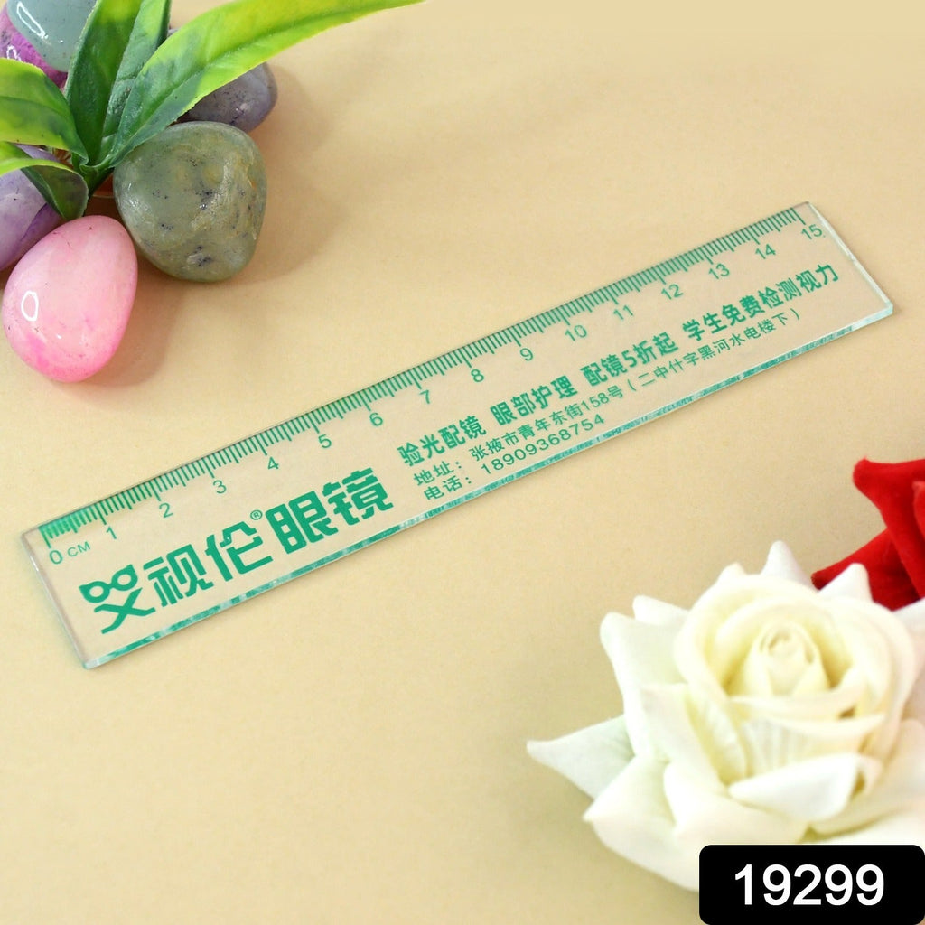 Student using transparent plastic scale for schoolwork