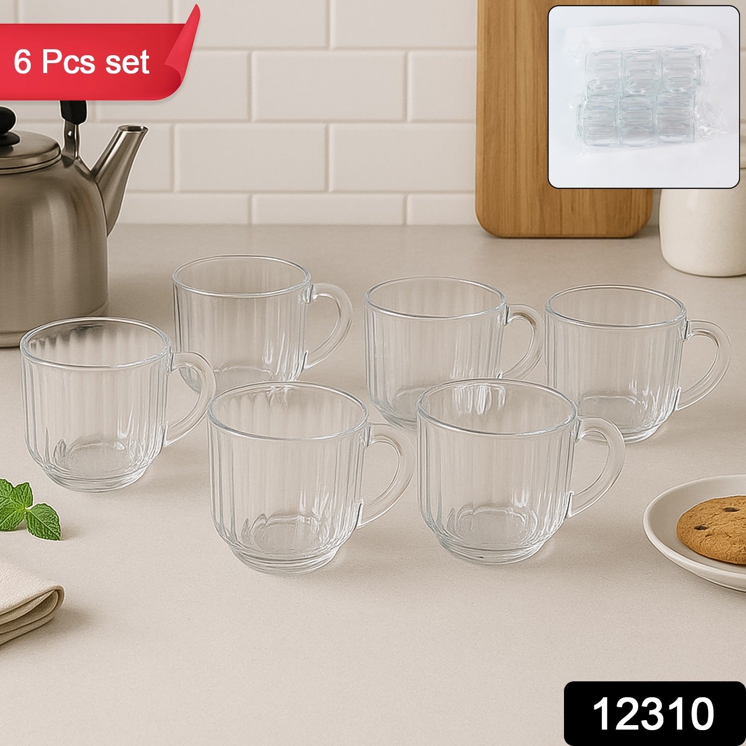 Close-up of ergonomic handle on transparent plastic tea cup