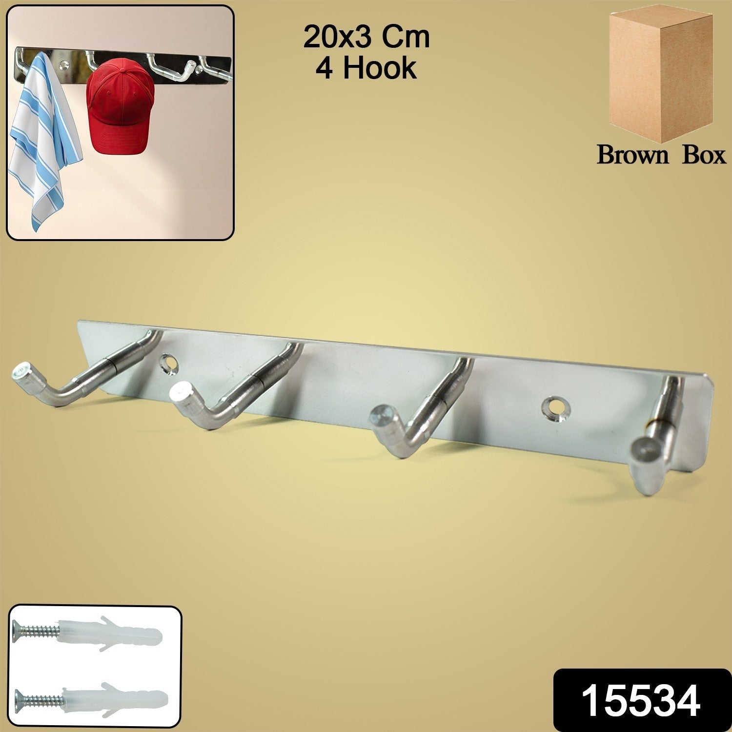 Close-up of stainless steel hooks for bathroom towels and robes