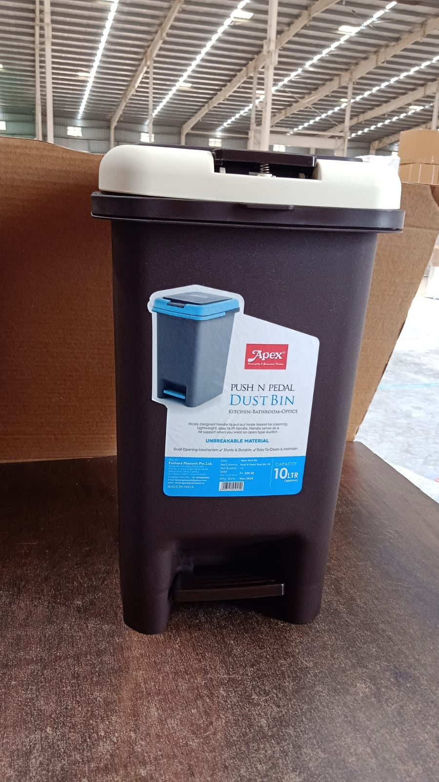 Comparison shot of Apex Push N Pedal Plastic Dustbin 10L next to other waste bins