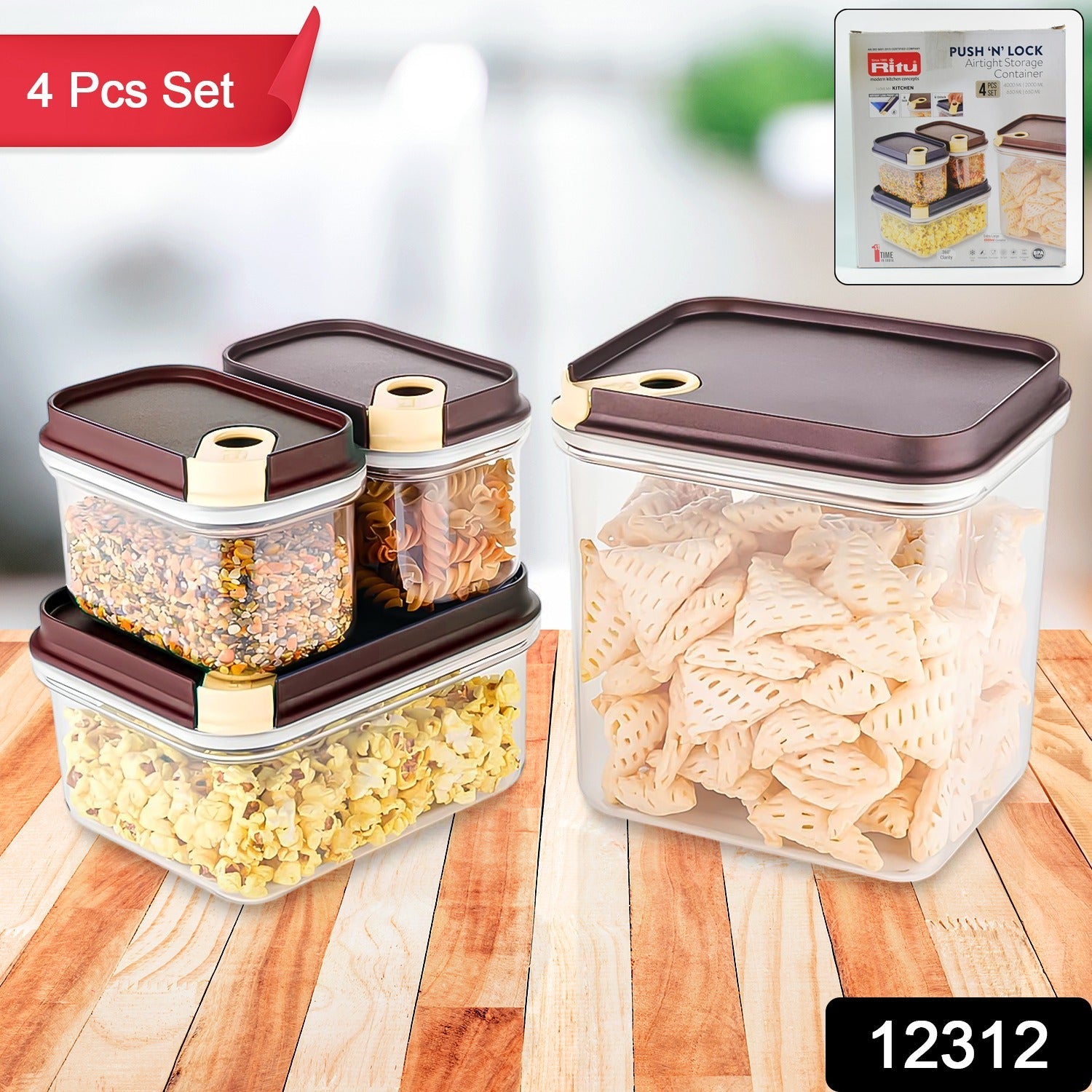 Clear plastic airtight containers for kitchen pantry organization.