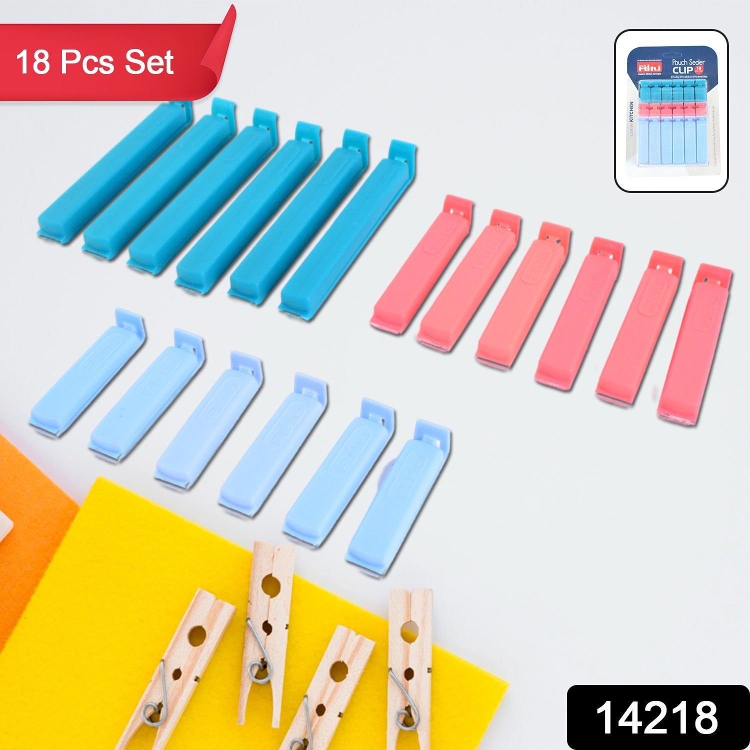 Plastic food bag sealer clips securing a snack bag, demonstrating airtight seal.