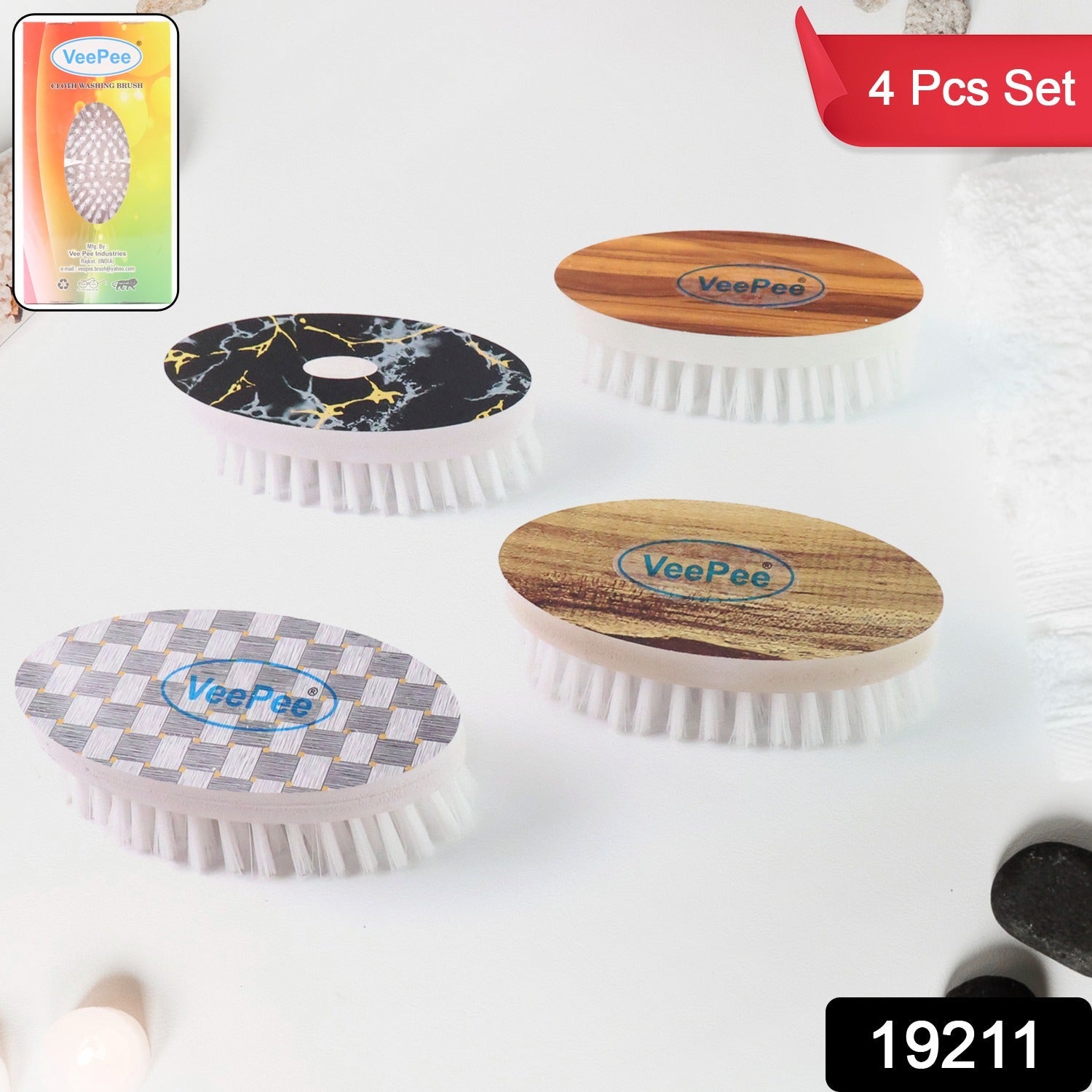 VeePee oval laundry brush set featuring ergonomic design and printed top