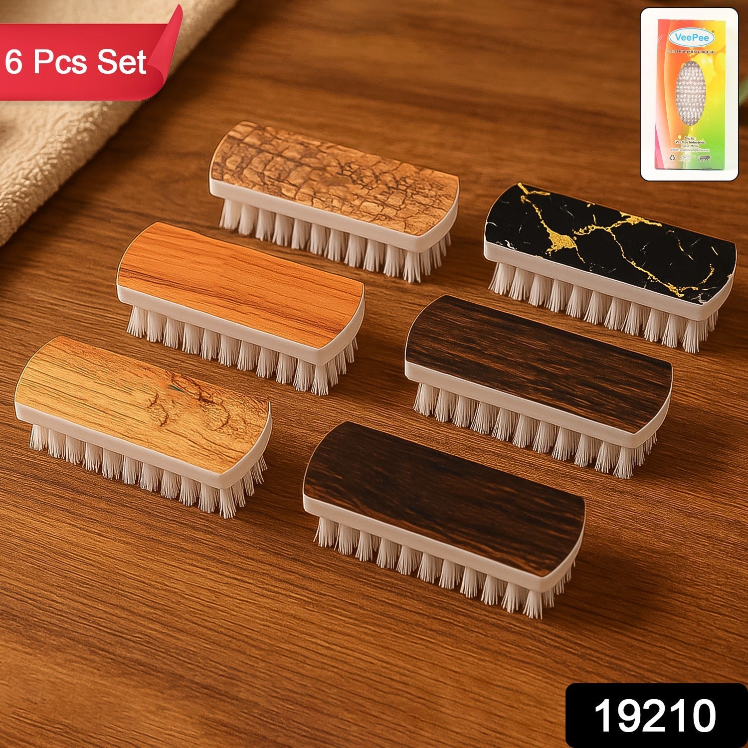Six pieces of VeePee heavy-duty cloth washing brushes with ergonomic grips