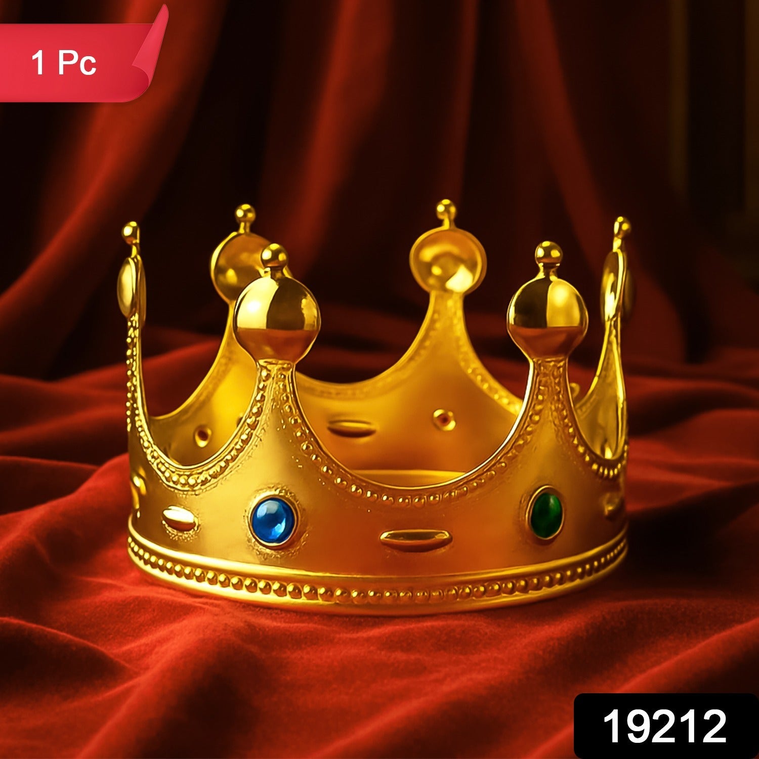 Golden costume crown featuring colored gem accents