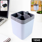 Plastic desk organizer holding various office supplies neatly