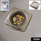 Square sink drain strainer capturing food waste flakes