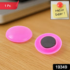 Blush round pink board magnet button holding papers on whiteboard
