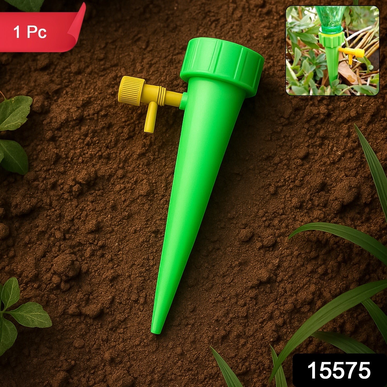 Close-up view of green Plant Watering Spike showing leaf detail