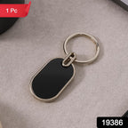 Sleek twin tone oval keychain in black and silver finish