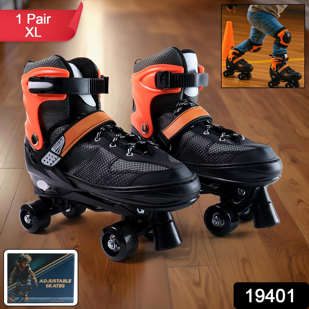 Youth quad roller skates featuring safety brakes for controlled stopping