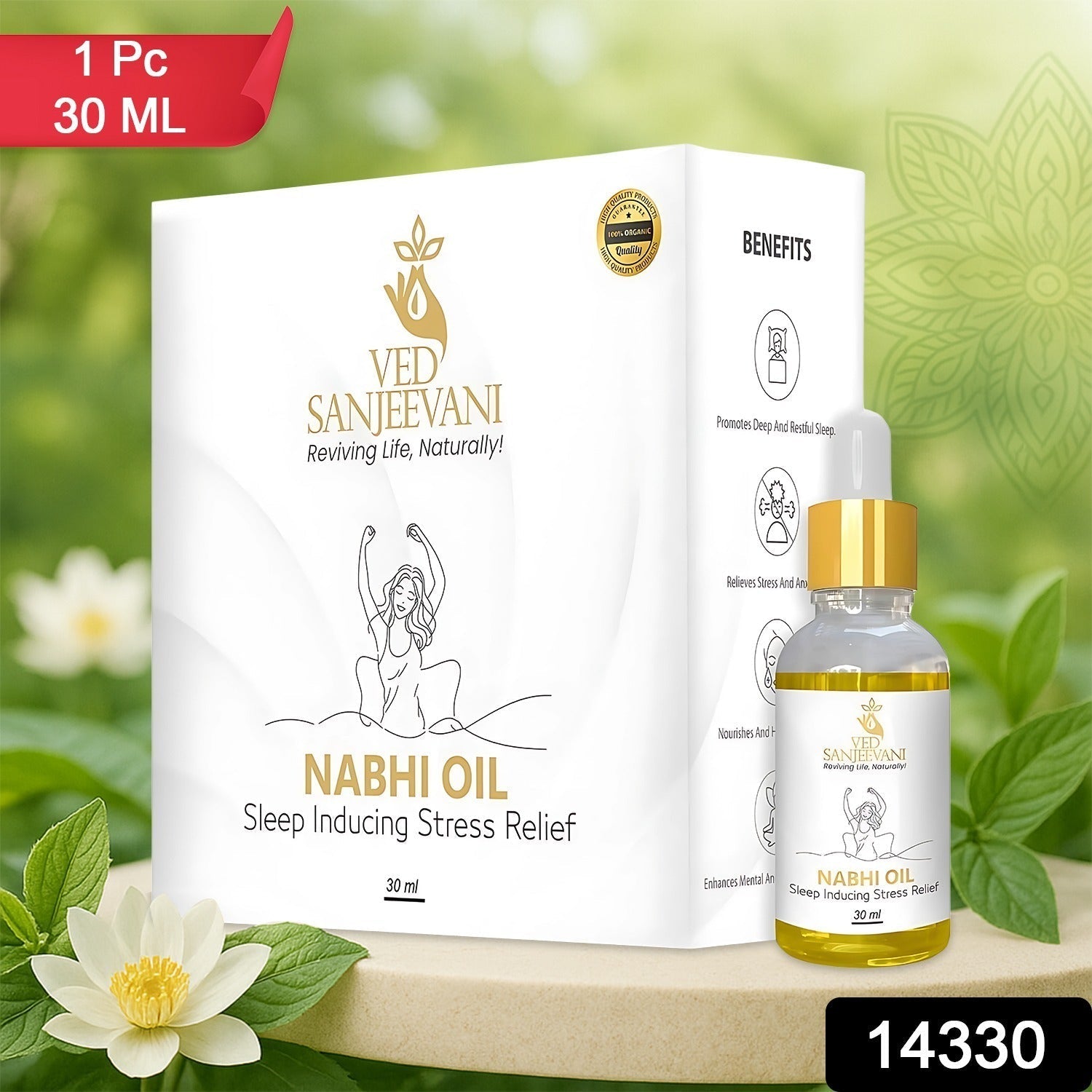 Sleep Nabhi Oil application showing calming ayurvedic belly button oil