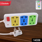 Close-up of 3 socket power strip compatible with multiple plug types