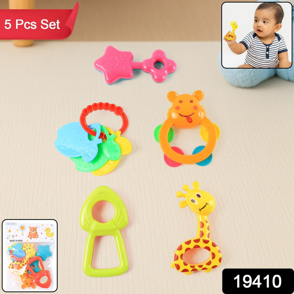 Easy to grasp assorted plastic baby rattle toys in vibrant colors