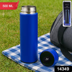Blue vacuum insulated water bottle showing compact and easy storage design