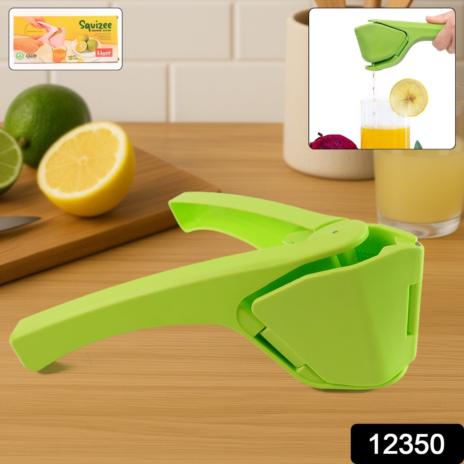 Handheld plastic citrus fruit juicer with ergonomic grip design