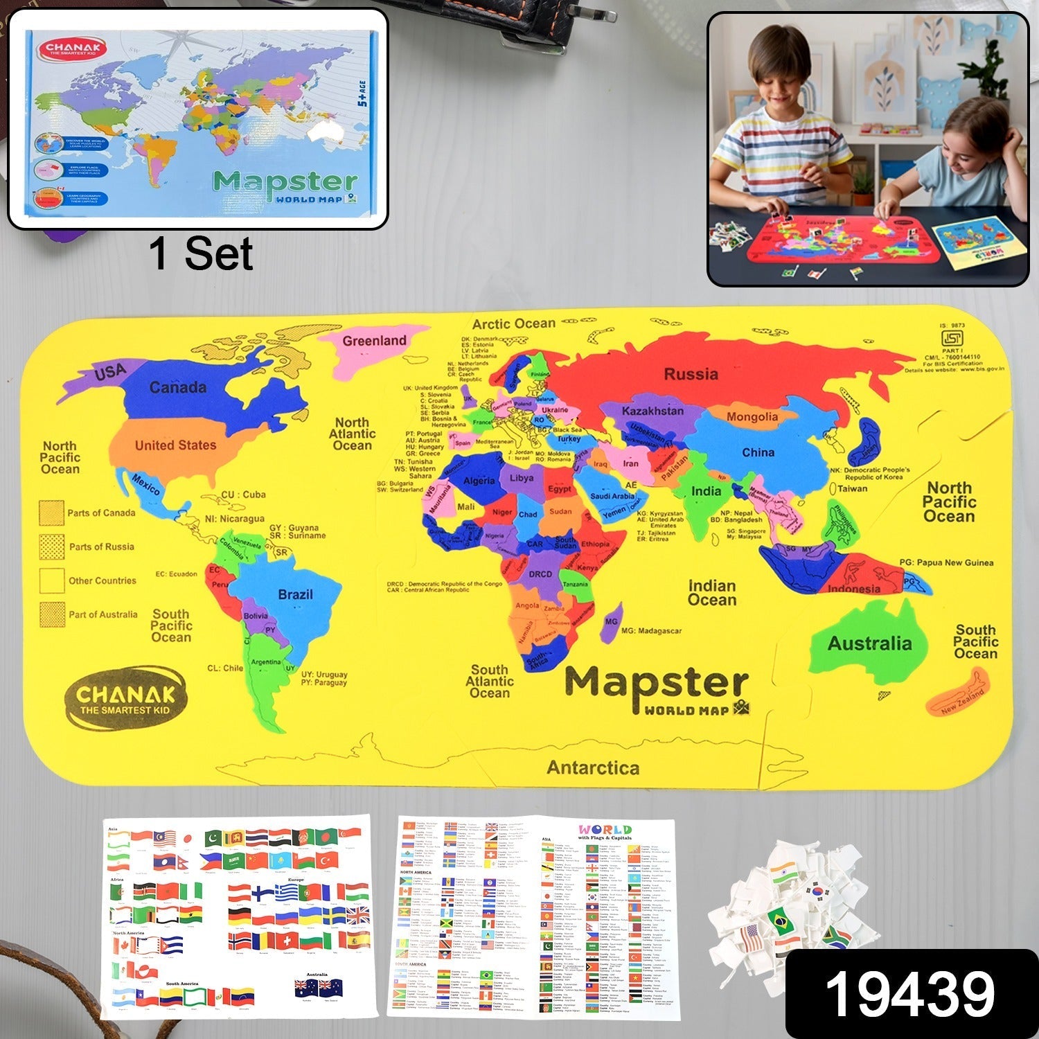 Educational World Map Puzzle set with interactive foam pieces for kids