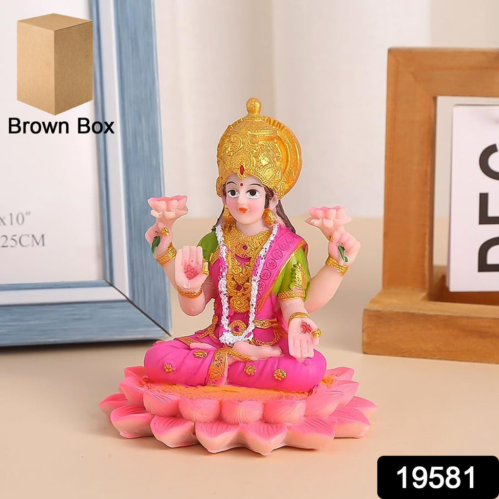 Decorative Lakshmi Mata idol on lotus throne showcasing detailed hand-painted ornaments