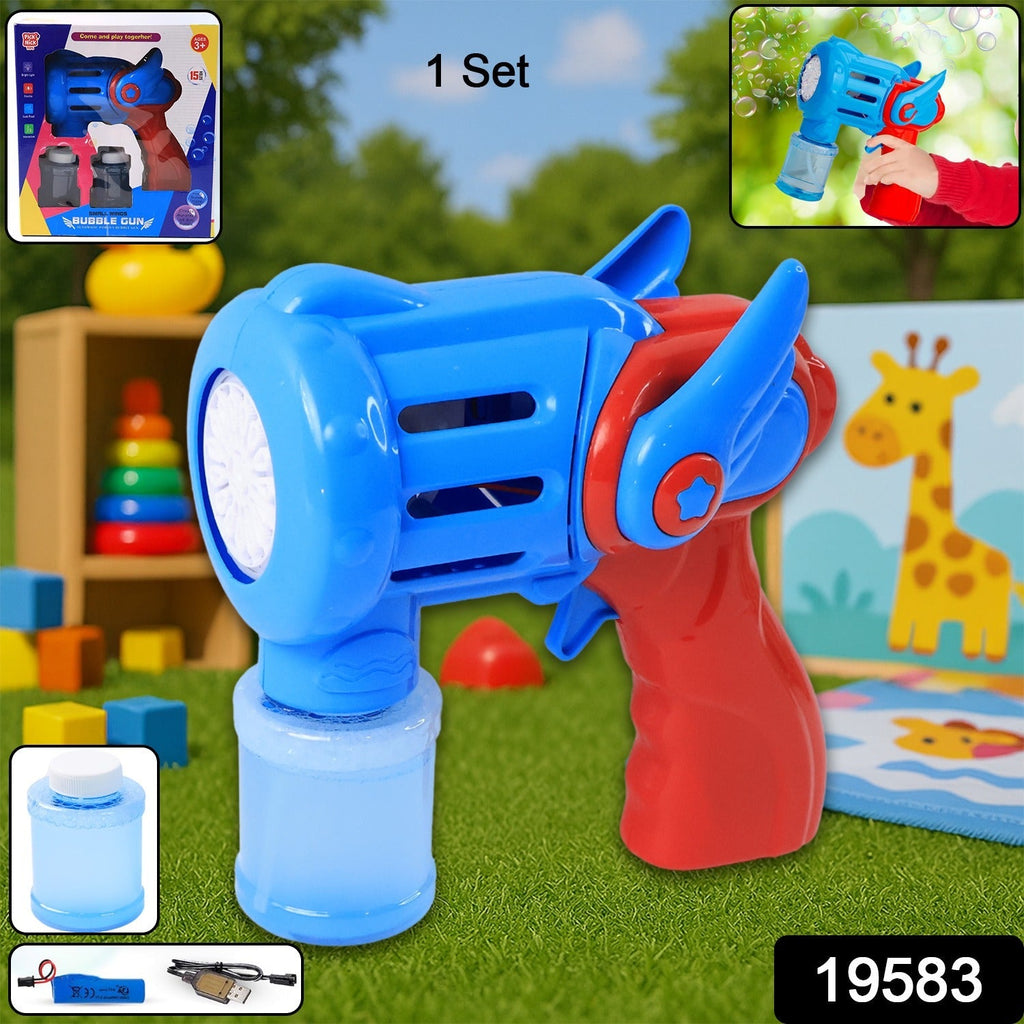 Close-up of automatic rechargeable bubble blower gun in use