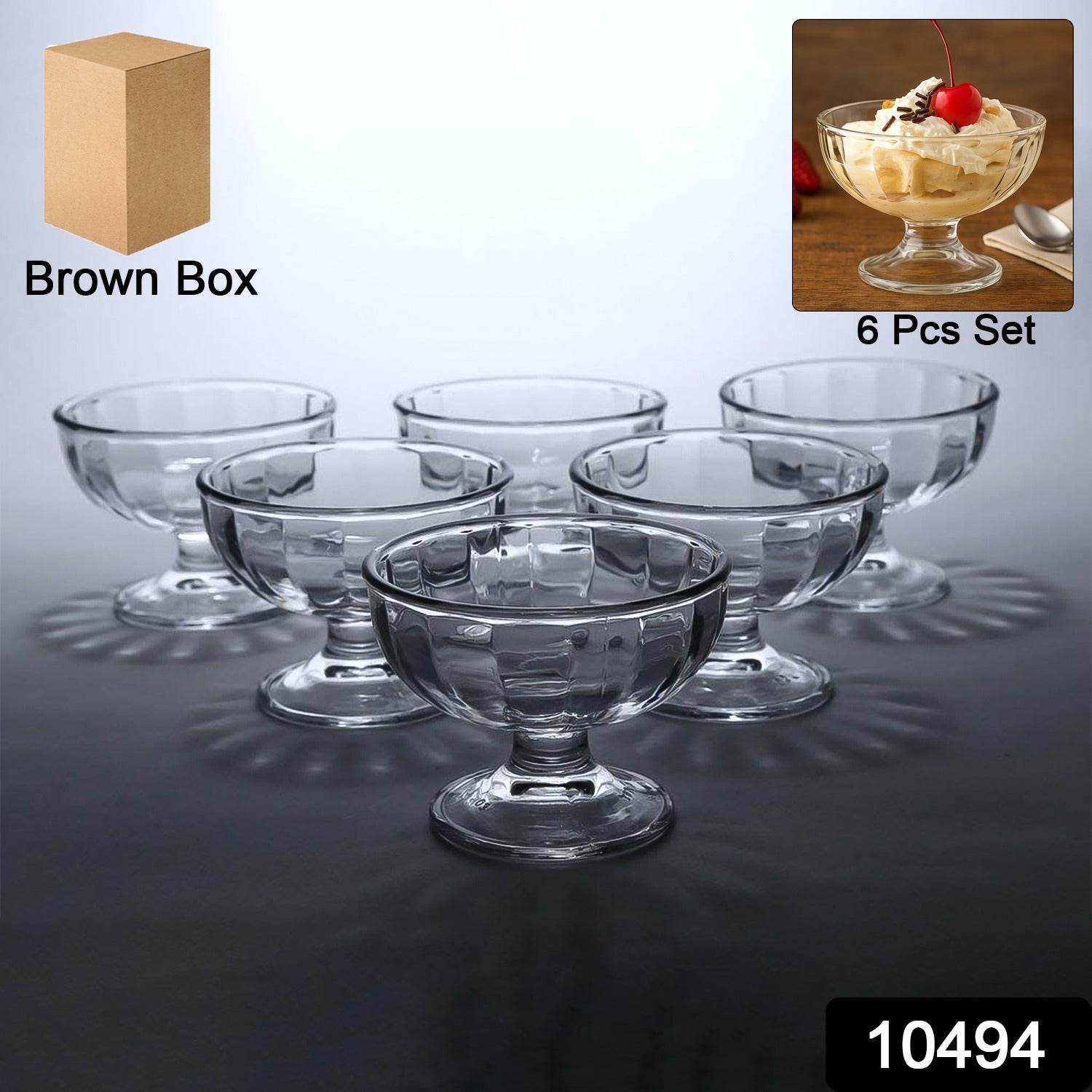 Clear glass ice cream dessert bowls set of six for stylish serving