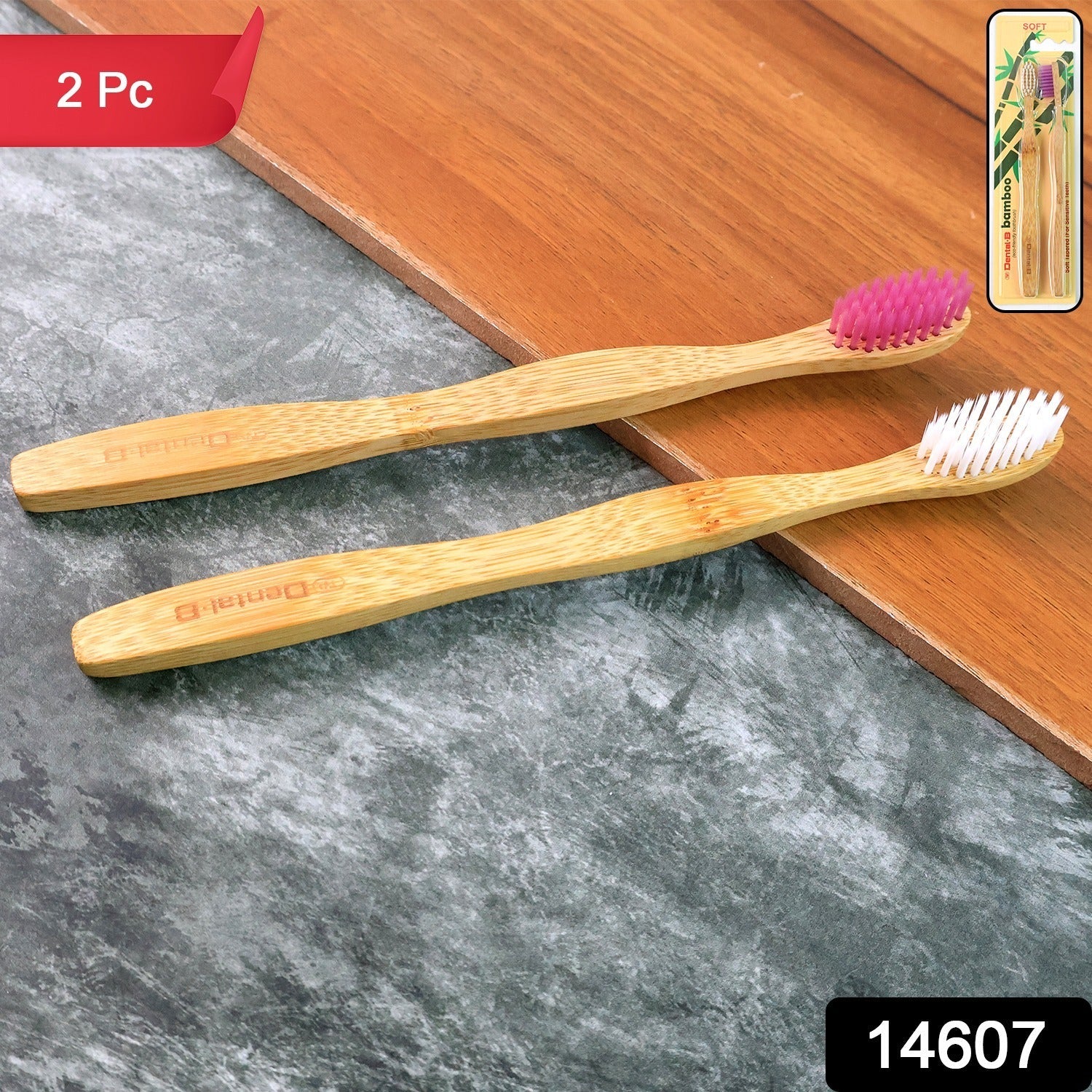 Close-up of natural bamboo toothbrush handle showing texture and design