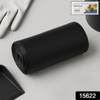 Stack of medium size black garbage bags for home and commercial use