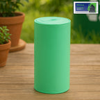 Green compostable garbage bags made from sustainable corn starch measuring 17 by 19 inches.