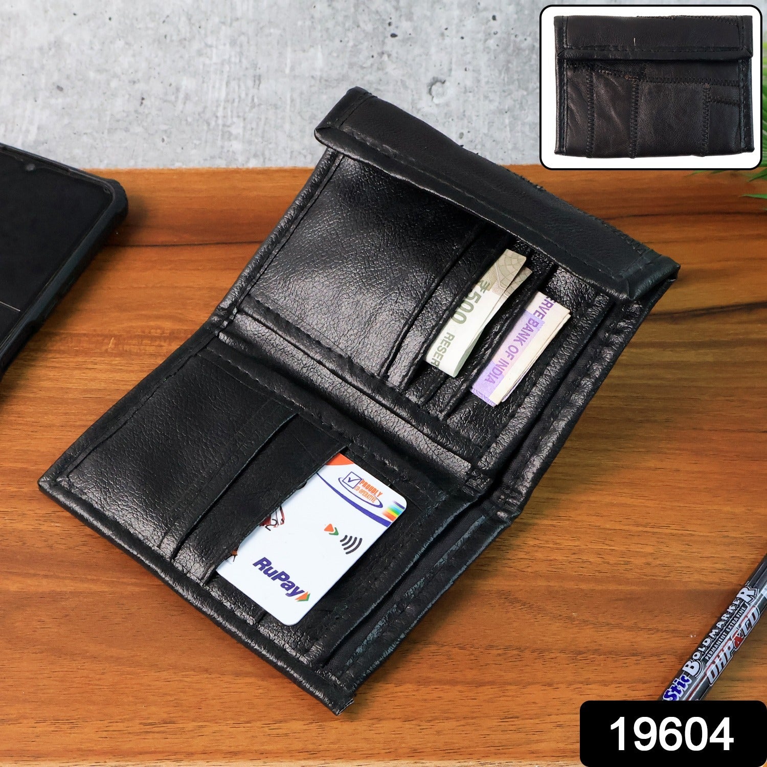 Classic genuine leather bi-fold men's wallet in slim design