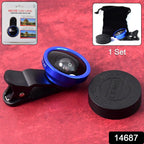 Clip-on wide-angle selfie lens attached to smartphone front camera