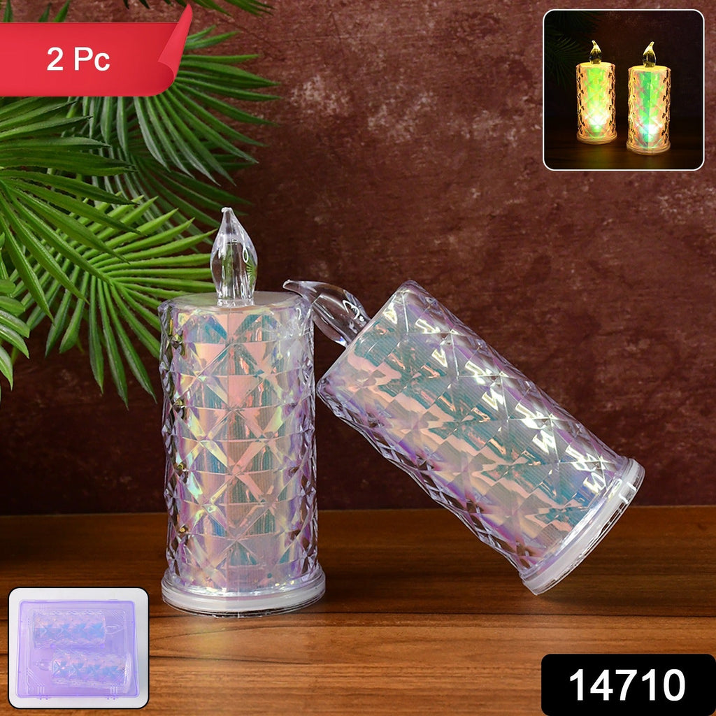 Decorative flameless LED candle lights in holographic finish on table